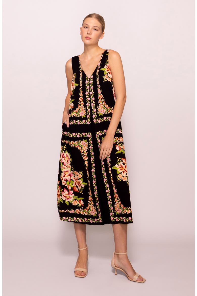 Sleeveless Shift Midi Dress, Alternate, color, BLACK FLORAL