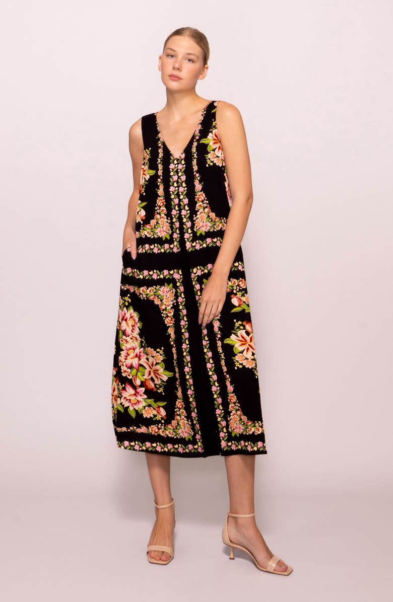 MELLODAY Sleeveless Shift Midi Dress, Alternate, color, Black Floral