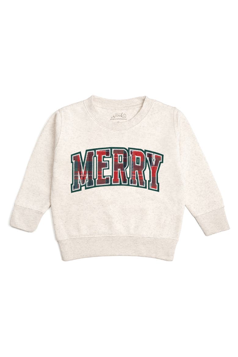 Merry Tartan Patch Christmas Sweatshirt, Main, color, Natural Heather