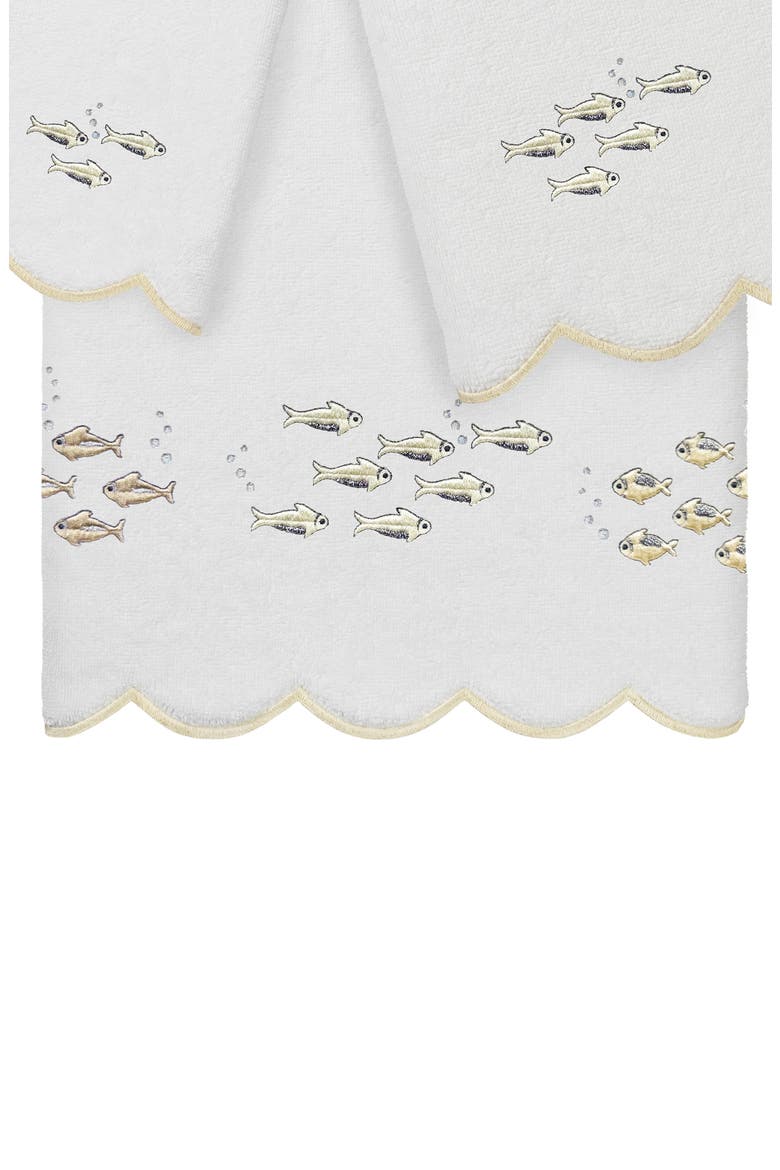 Fish School Scallop 3-Piece Hand Towel Set, Alternate, color, WHITE/ BEIGE