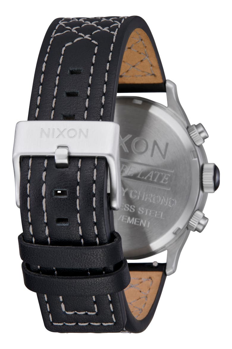 Sentry Chronograph Leather Strap Watch, 42mm, Alternate, color, CHROME / CLOUD SUNRAY / BLACK