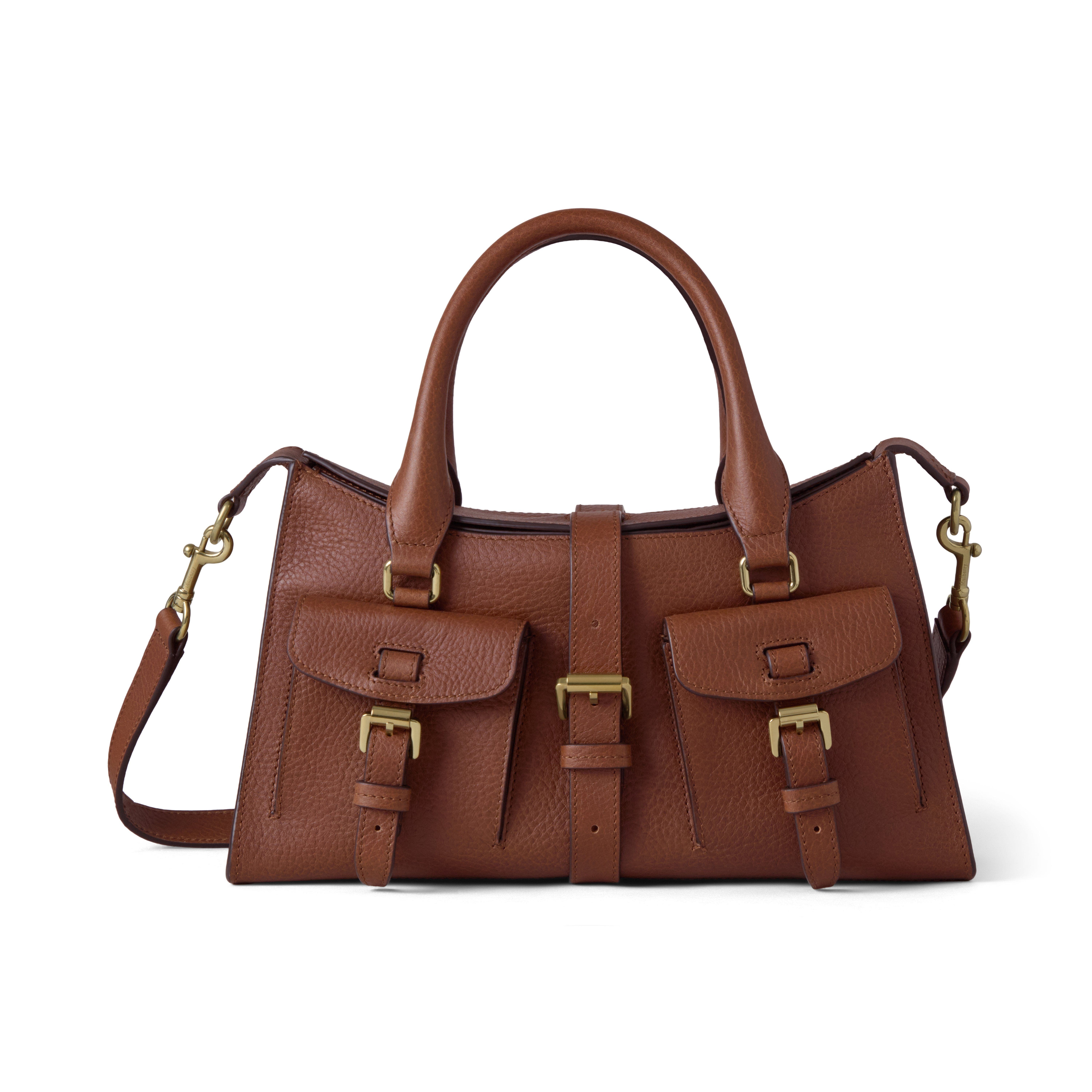 Mulberry Roxanne Brown Small Handbag With Adjustable And Removable Shoulder Strap And Two Front Pockets In Le