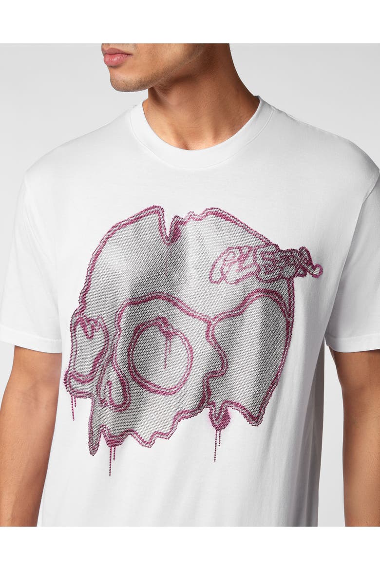 T-Shirt Round Neck Ss With Crystals Dripping Skull Men, Alternate, color, white