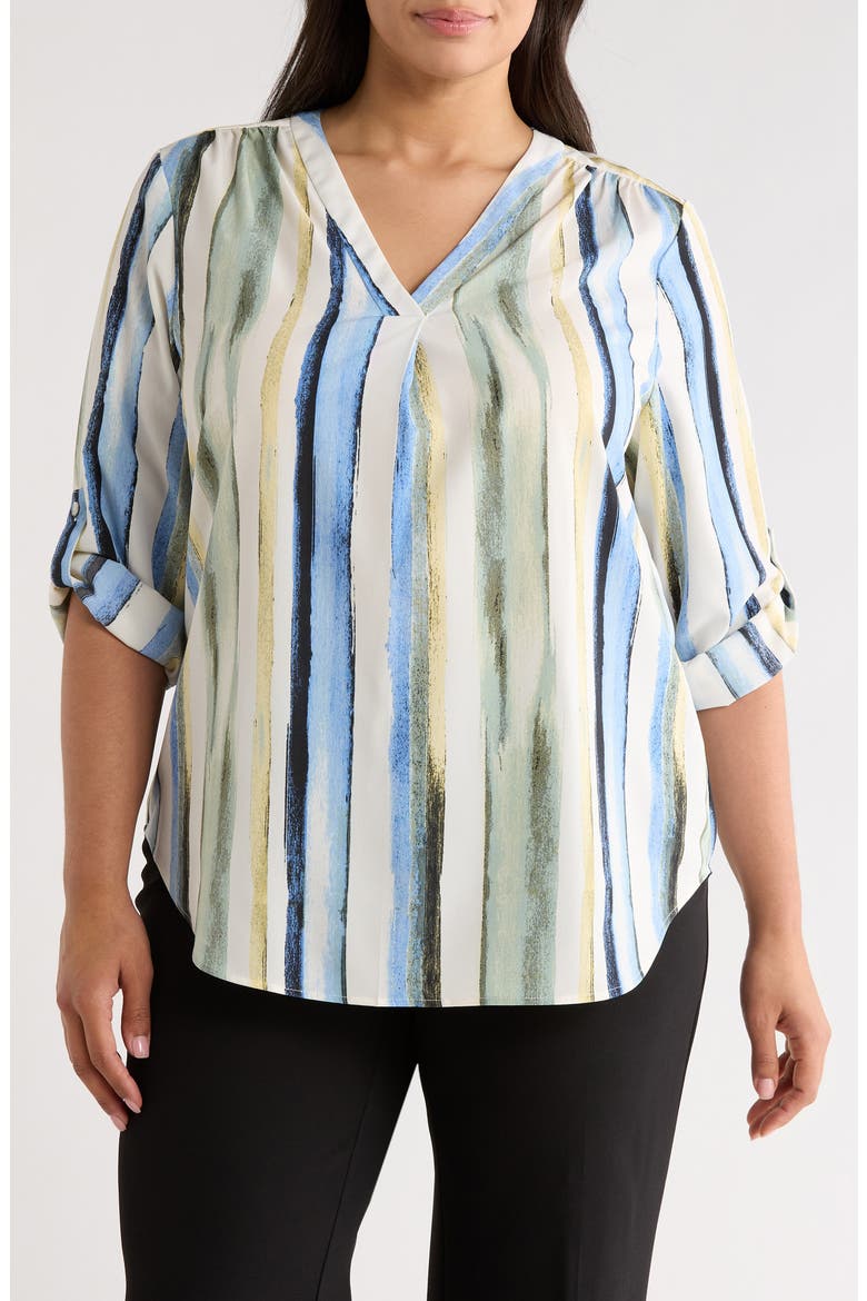 Stripe V-Neck Top, Main, color, WHITE DOVE MULTI