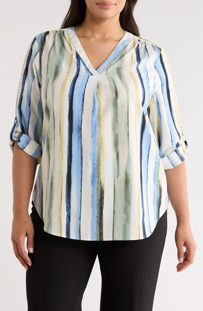 AK ANNE KLEIN Stripe V-Neck Top, Main, color, 