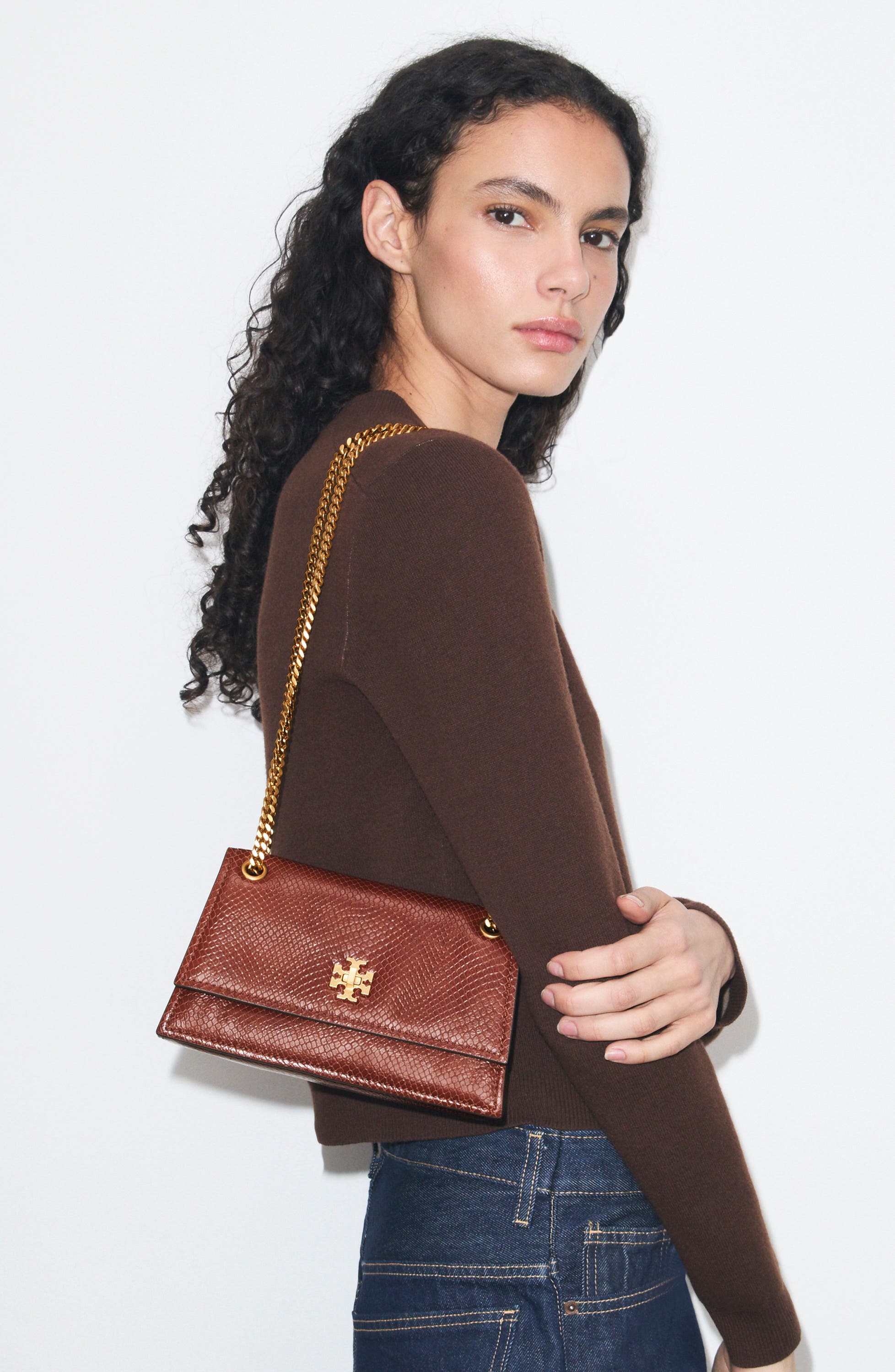 Kira Snake Embossed Leather Shoulder Bag, Alternate, color, SWEET MAPLE