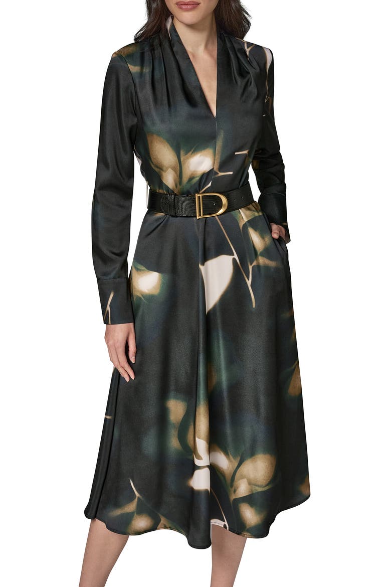 Belted Long Sleeve Dress, Alternate, color, OLIV BRINE