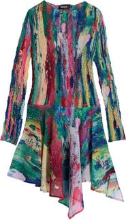 Desigual Smocked Long Sleeve Handkerchief Hem Dress