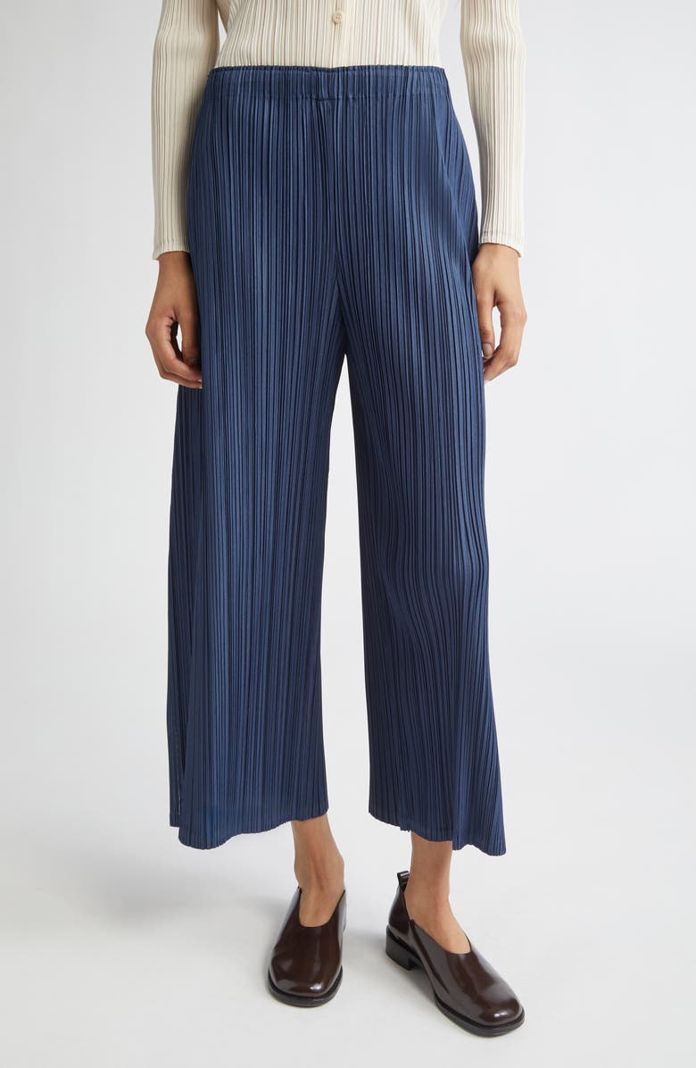 Pleats Please Issey Miyake Mellow Pleated Crop Pants, Main, color, Navy