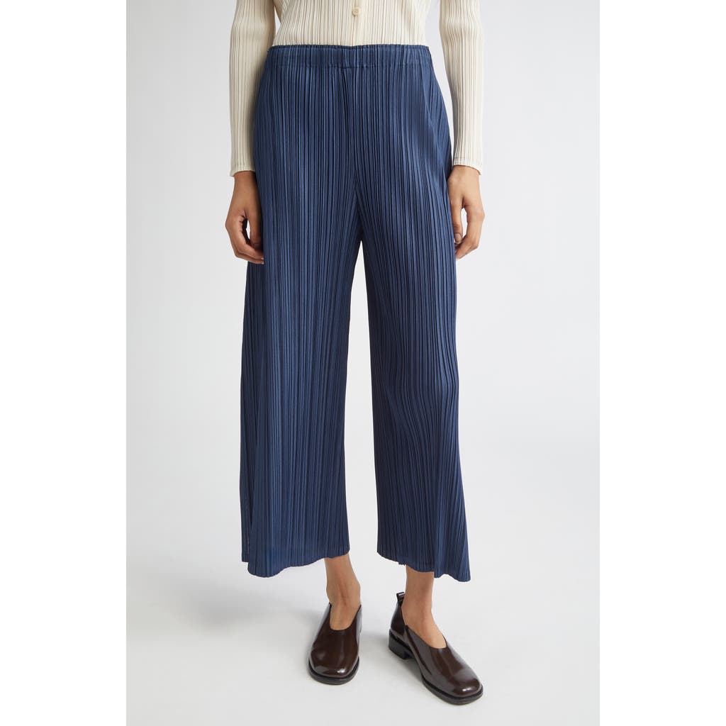 Issey Miyake Pleats Please Mellow Pleated Crop Pants In Blue