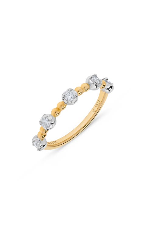 14K Gold Diamond Beaded Band Stackable Ring