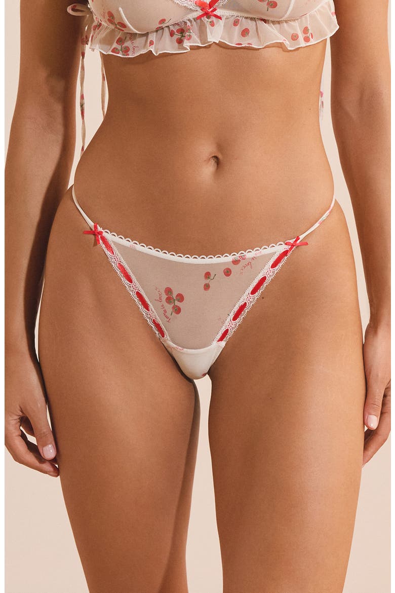 Arome Cherry Print Mesh Bikini, Main, color, BLANC