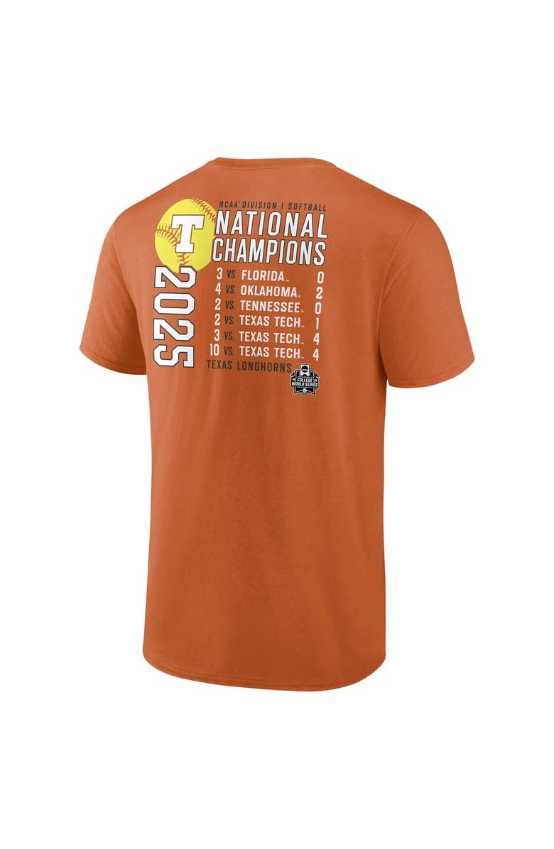 FANATICS Men's Fanatics  Texas Orange Texas Longhorns 2025 NCAA Softball Women's College World Series Champions Schedule T-Shirt, Alternate, color, 