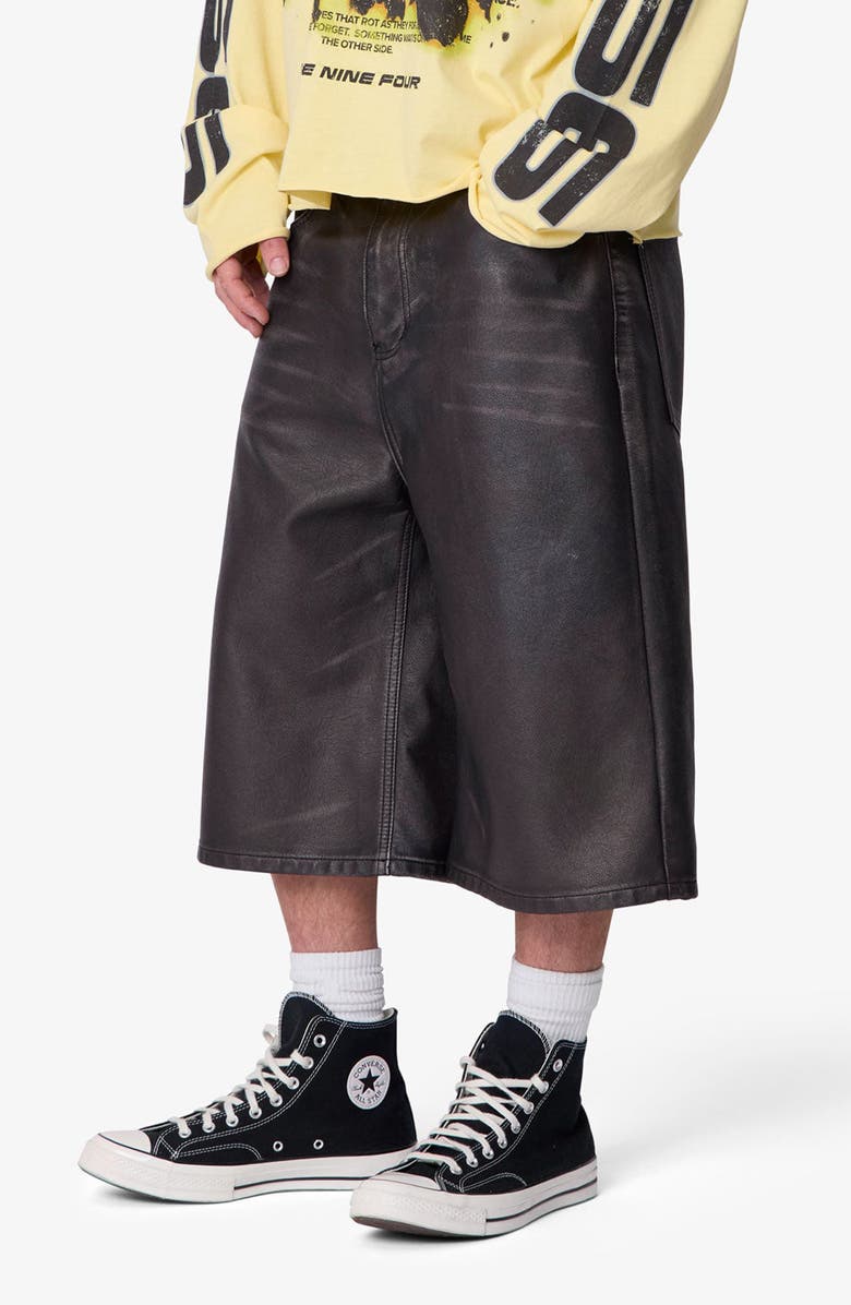 mnml Ultra Baggy Washed Faux Leather Shorts, Alternate, color,