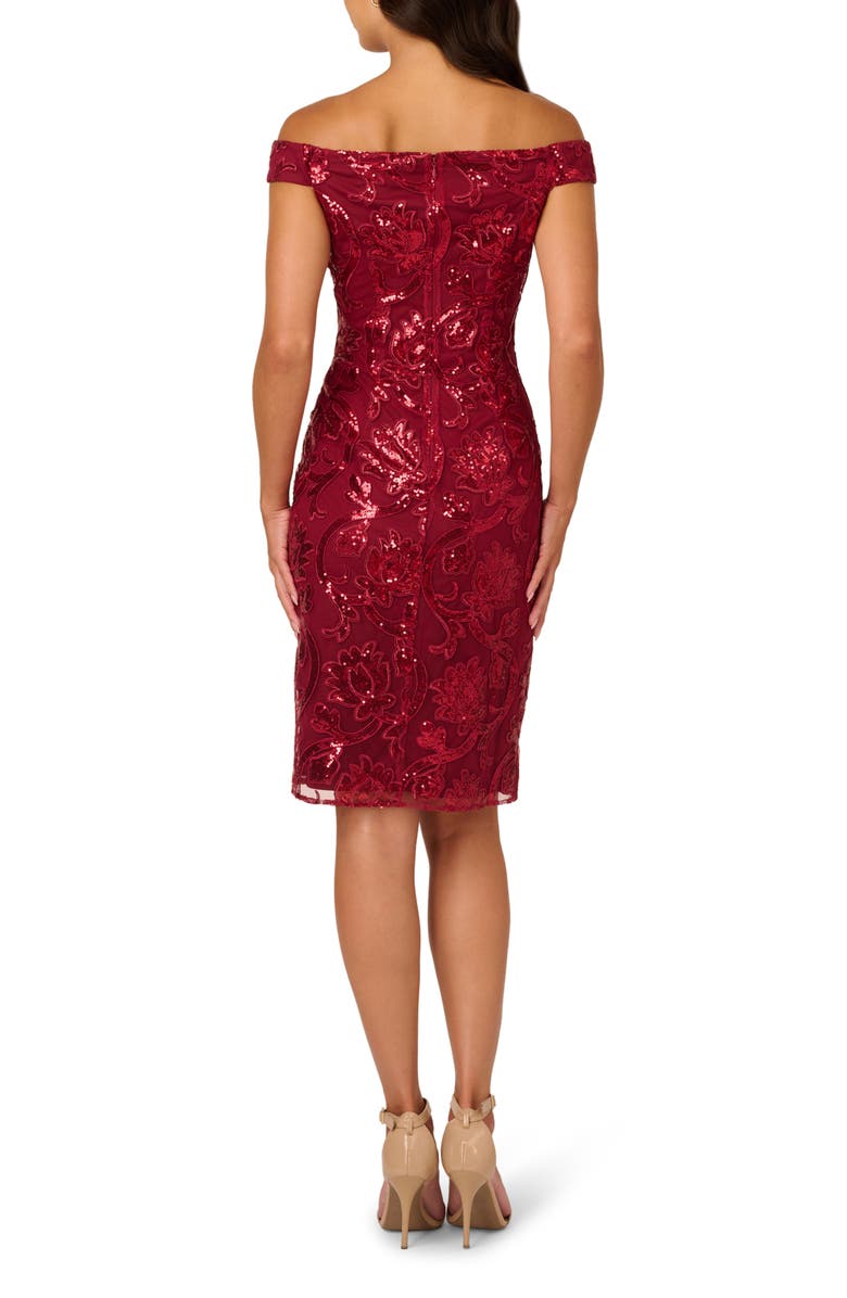Adrianna Papell Sequin Off the Shoulder Sheath Cocktail Dress, Alternate, color, Garnet