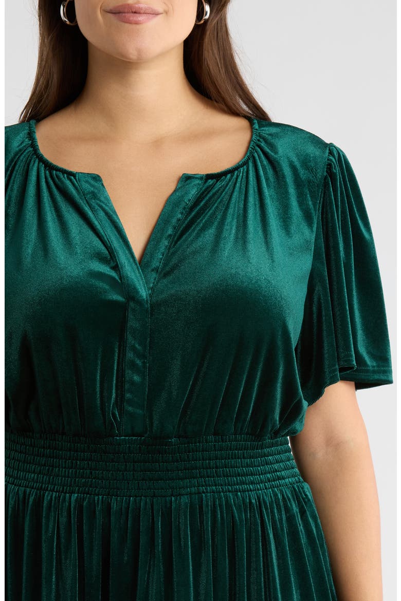 Juliete Velvet Palmer Tiered Maxi Dress, Alternate, color, EMERALD