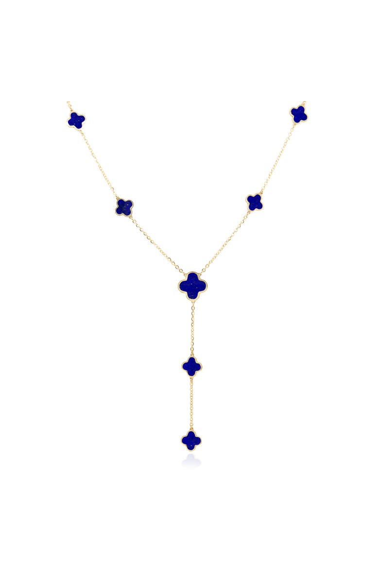 The Lovery Fine Jewelry Lapis Clover Station Lariat Necklace, Main, color, Lapis