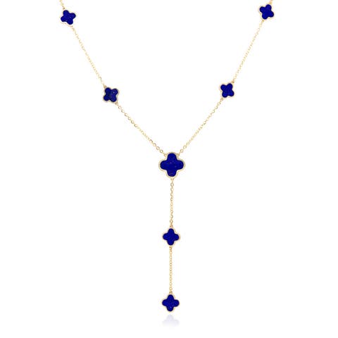 Lapis Clover Station Lariat Necklace
