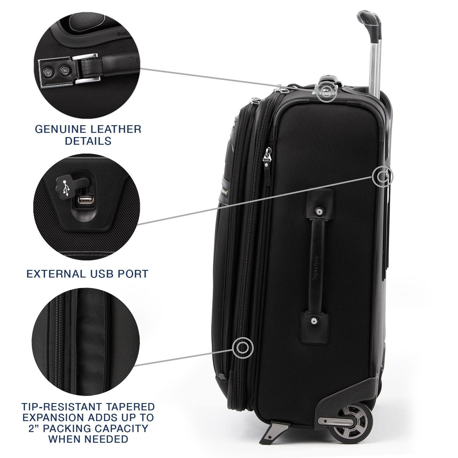 TRAVELPRO Platinum Elite Softside Expandable Carry-On 22-Inch  2 Wheel Upright Luggage, Alternate, color, Shadow Black