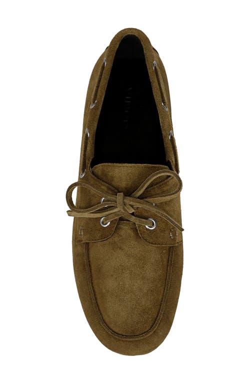 Vince Marin Suede Boat Loafers In Olive Wood