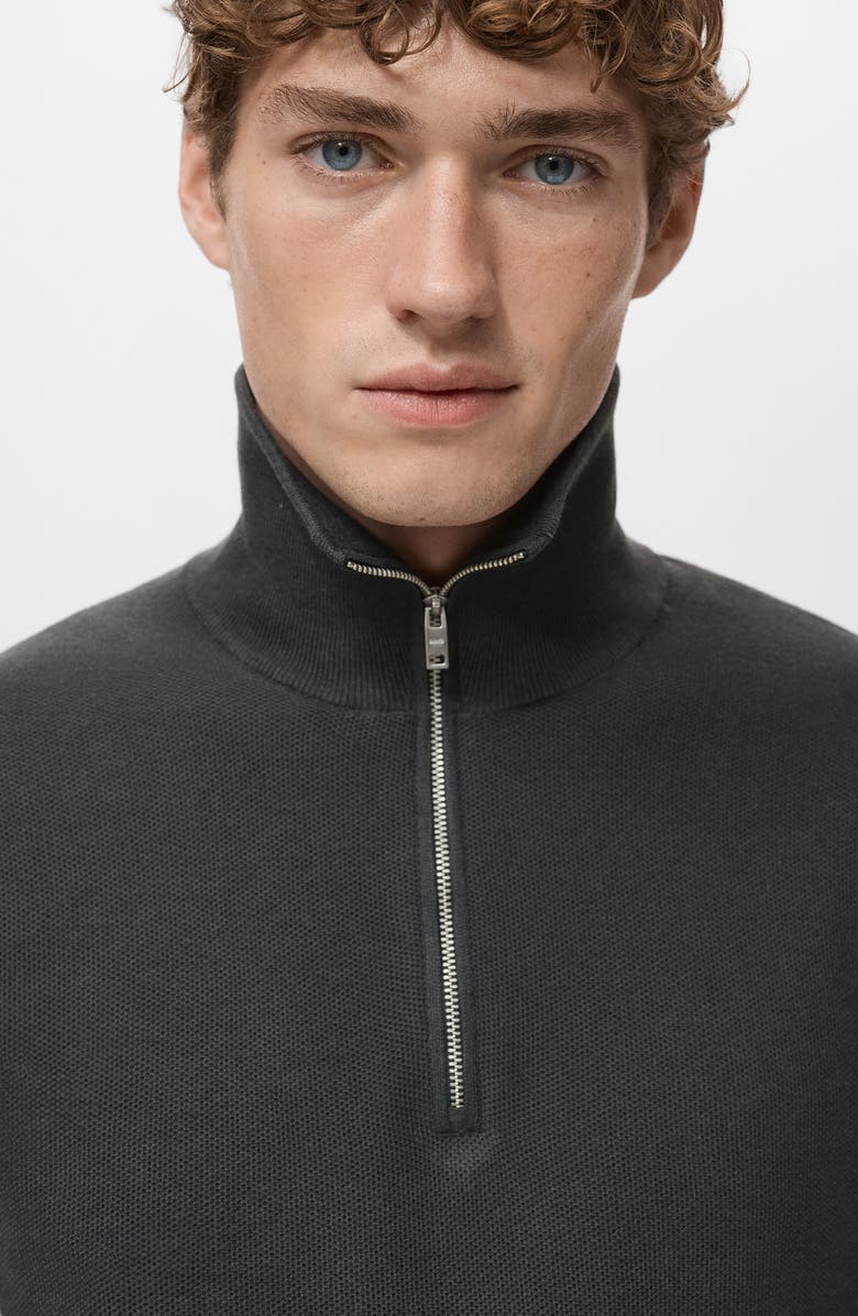 MANGO Half Zip Piqué Sweater, Alternate, color, Dark Grey