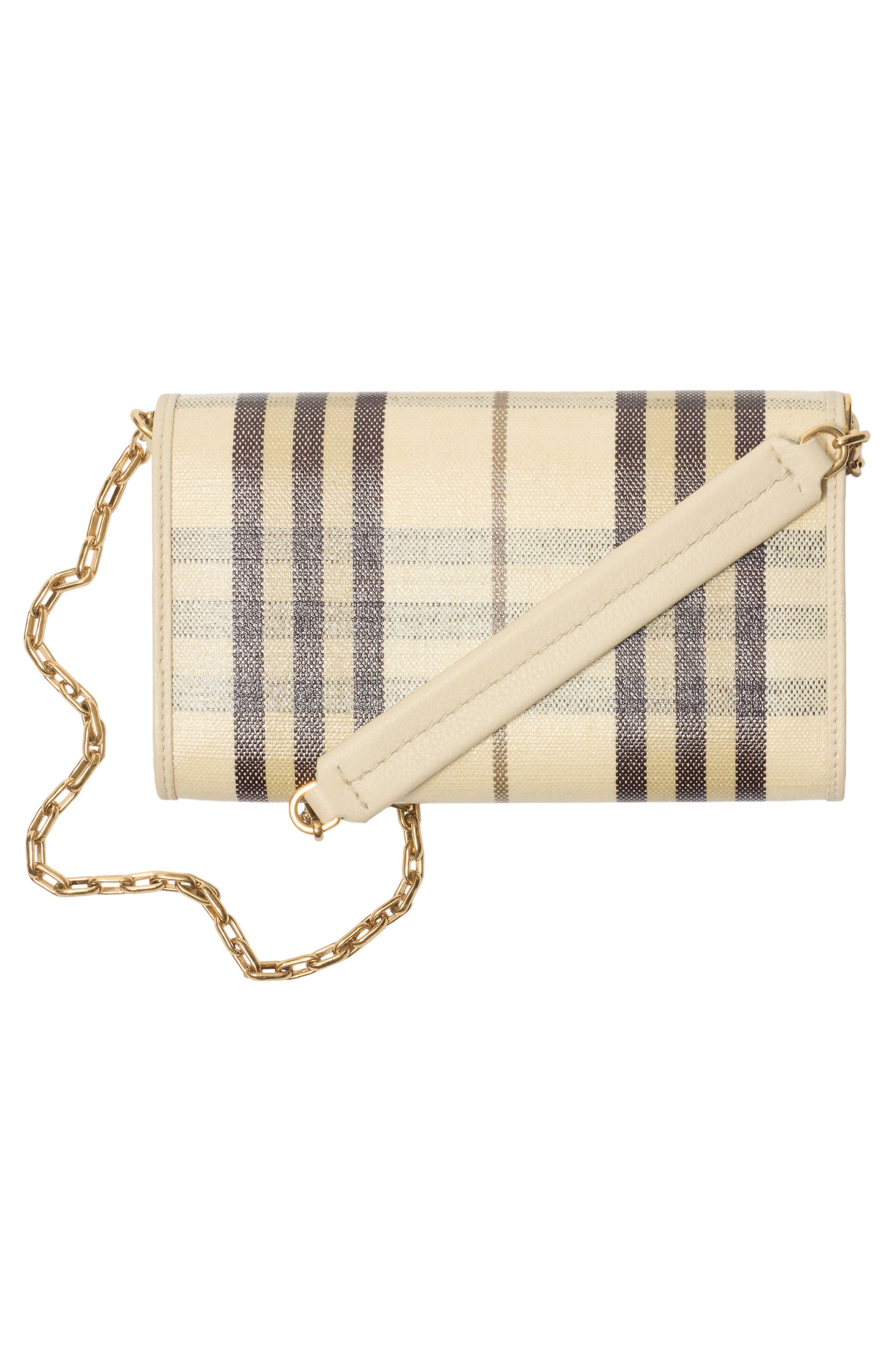 Highlands Check Coated Canvas Wallet on a Chain, Alternate, color, LIGHT BEIGE