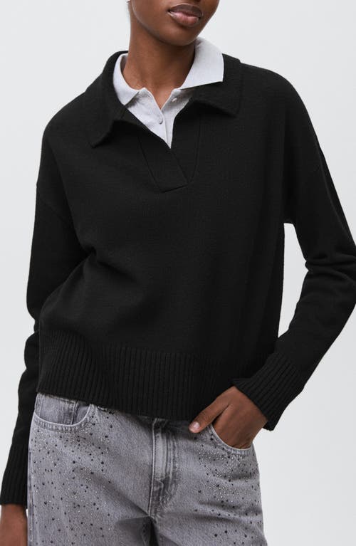 Mango Teen Johnny Collar Sweater In Black