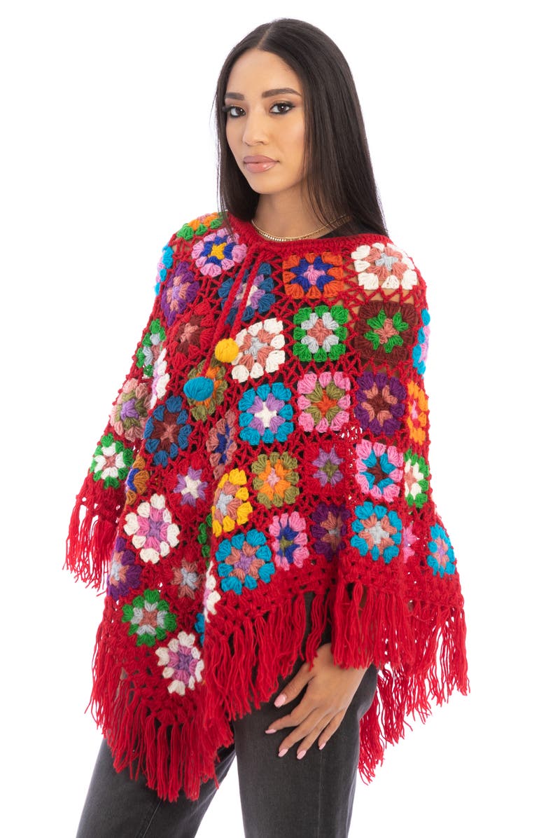 SAACHI Crochet Knit Triangle Poncho, Alternate, color, 