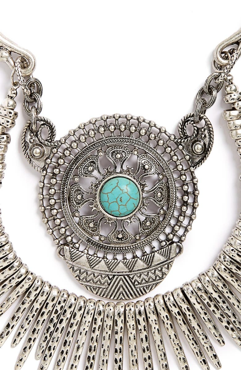 Sole Society Turquoise Stone Statement Necklace, Alternate, color, 