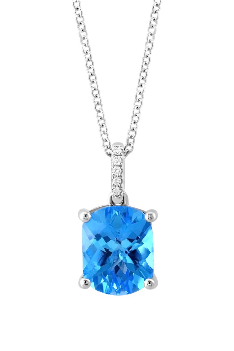 14K White Gold Diamond, Blue Topaz Pendant Necklace, Main, color, 14K Gold
