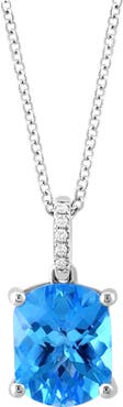 EFFY 14K White Gold Diamond, Blue Topaz Pendant Necklace