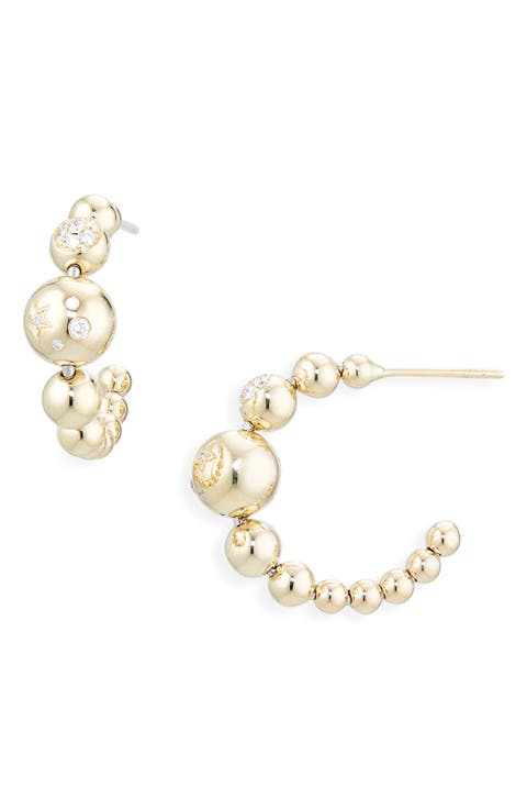 Small Beaded 14K Gold Huggie Hoop Earrings