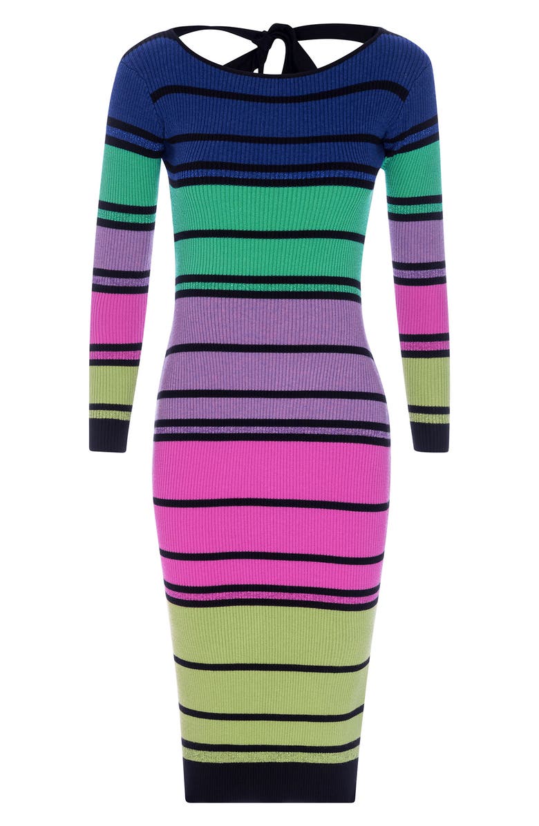 Le Superbe Chakra Stripe Back Cutout Long Sleeve Sweater Dress, Alternate, color, 