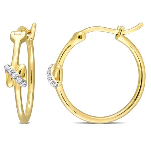 Diamond Crossover Motif Hoop Earrings 14k