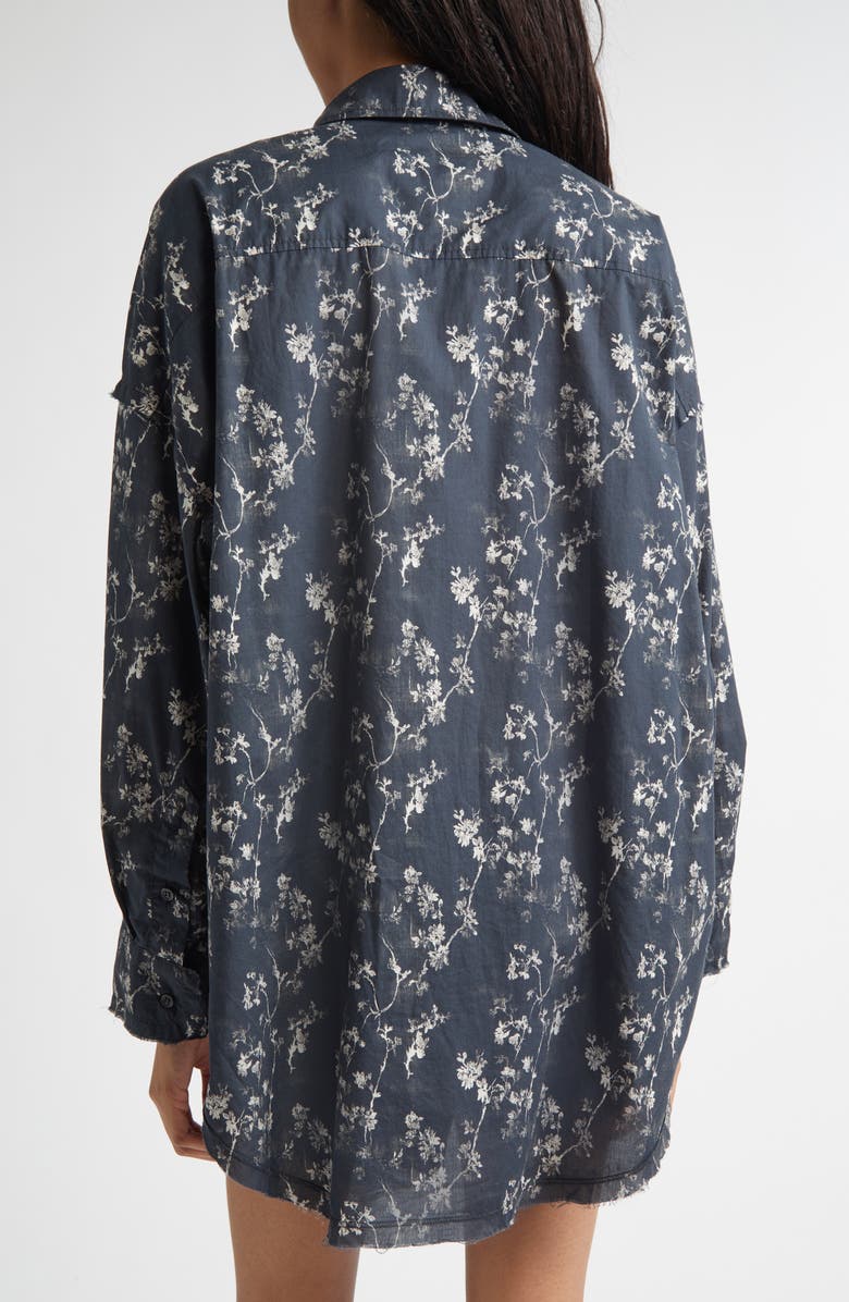 R13 Floral Print Ruffle Cotton Button-Up Shirt, Alternate, color, Floral On Black