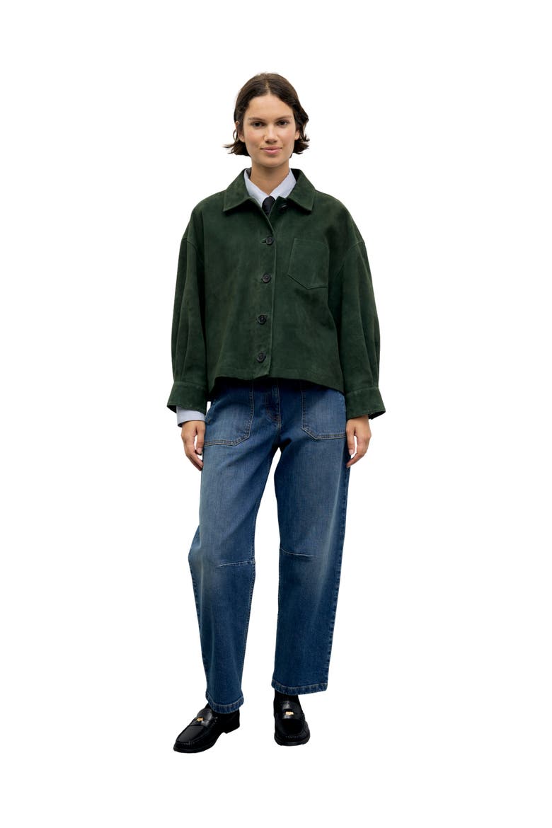 Pia Cropped Suede Jacket, Alternate, color, Dark Green
