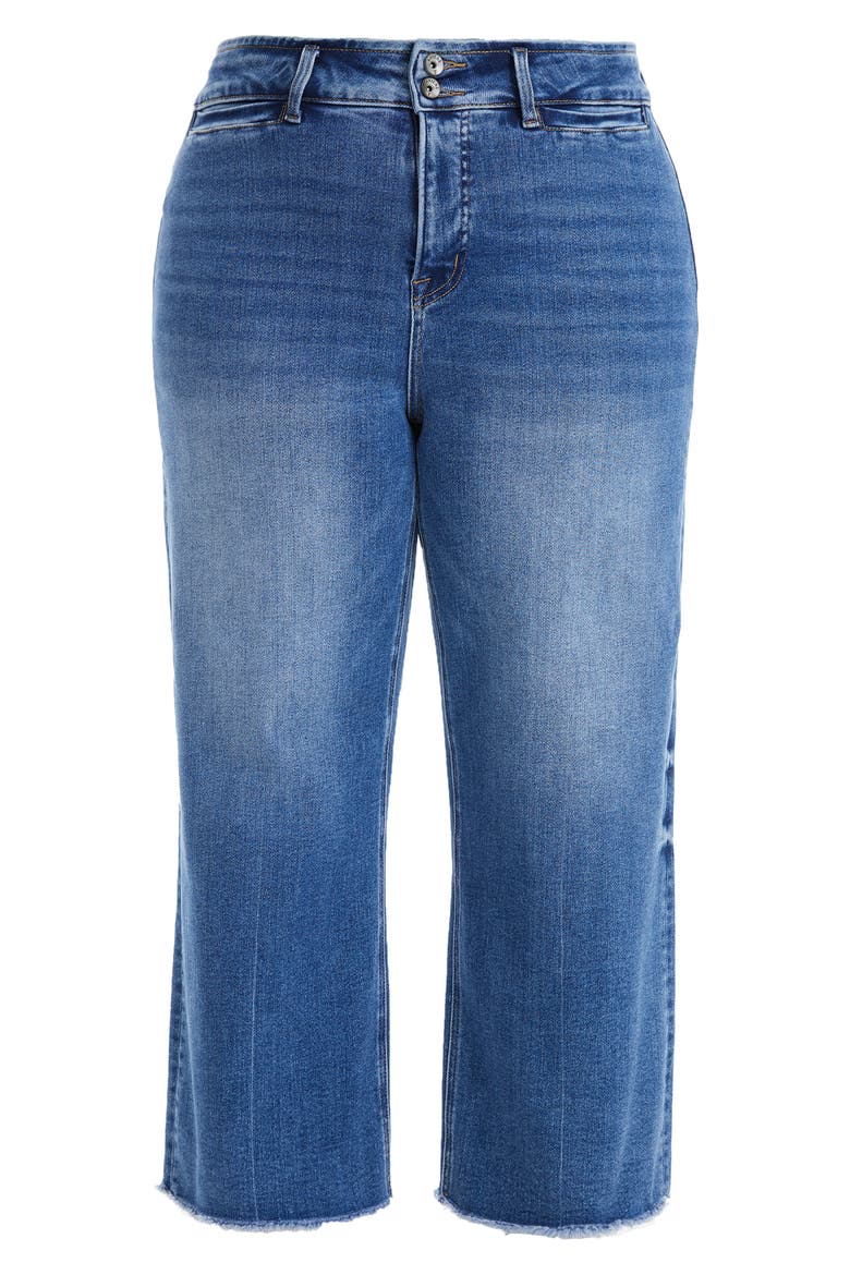 High Waist Raw Hem Wide Leg Jeans, Alternate, color, MEDIUM BLUE