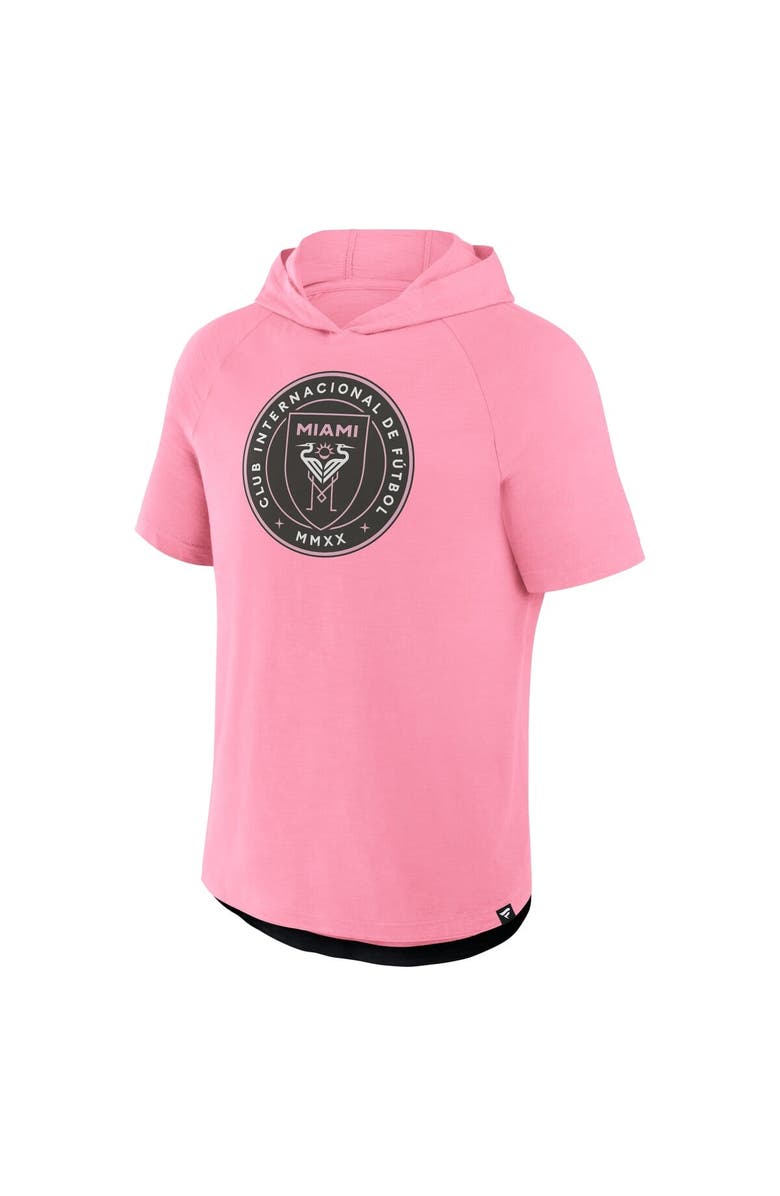 FANATICS Men's Fanatics Pink Inter Miami CF Hat Trick Stadium Slub Raglan Short Sleeve Pullover Hoodie, Alternate, color, 