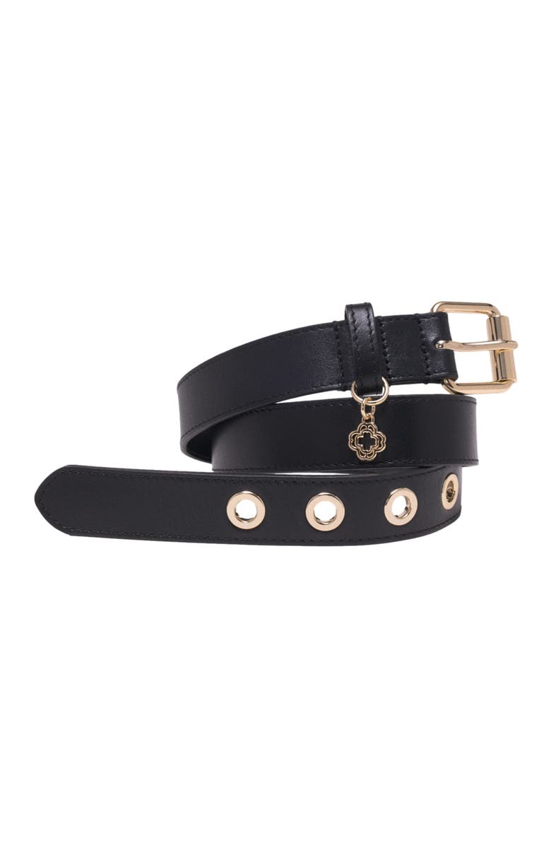 maje Leather belt with Miss M buckle, Alternate, color, Black