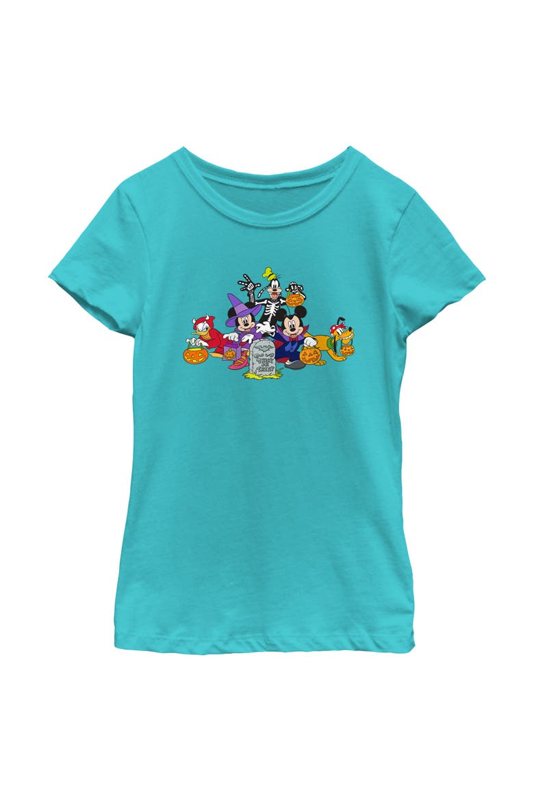 Girl's Mickey & Friends Halloween Group Shot  Graphic T-Shirt, Main, color, Tahiti Blue
