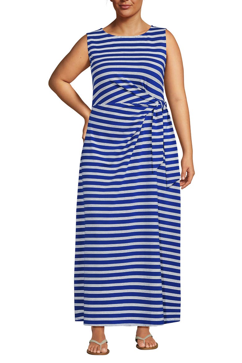 Cotton Modal Sleeveless Tie Waist Maxi Dress, Main, color, Sapphire Gem Blue Quad Stripe