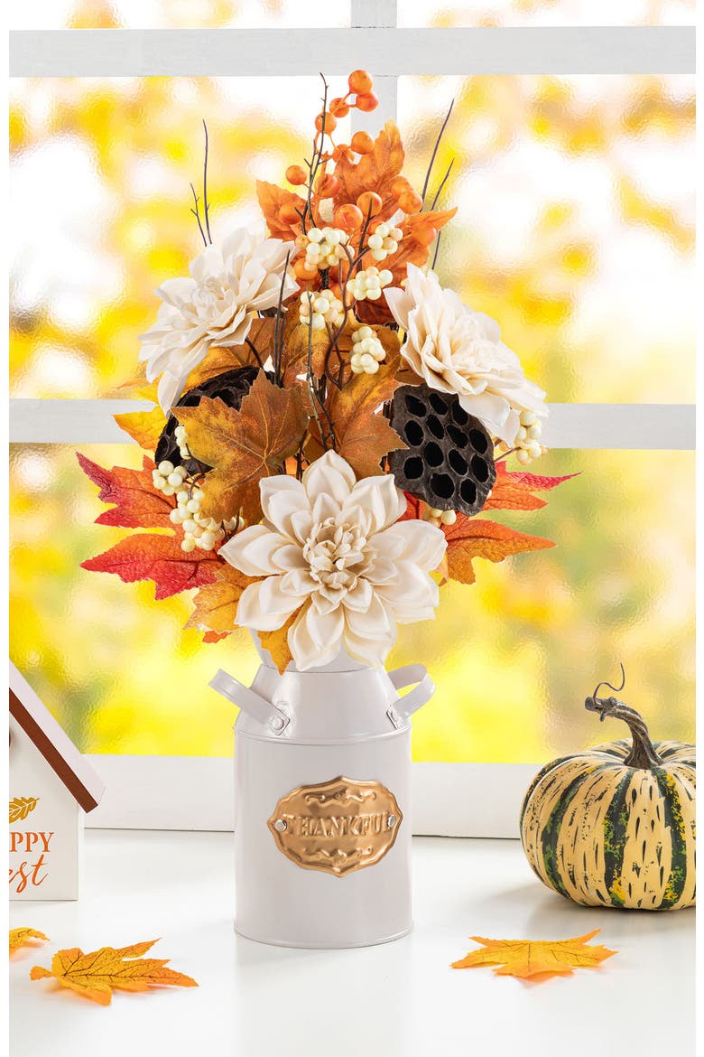 22"H Fall Dahlia Lotus Pod and Berry Centerpiece, Alternate, color, Orange