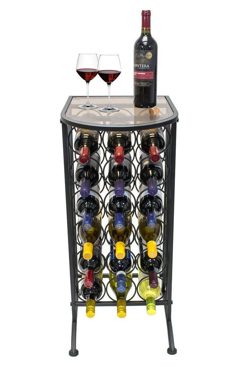 SORBUS Wine Rack Stand with Glass Table Top - Black, Alternate, color,