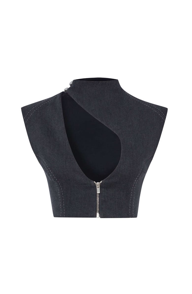Jendue US Dew Drop Denim Vest - Unique Asymmetrical Zipper Top, Alternate, color, Deep Blue