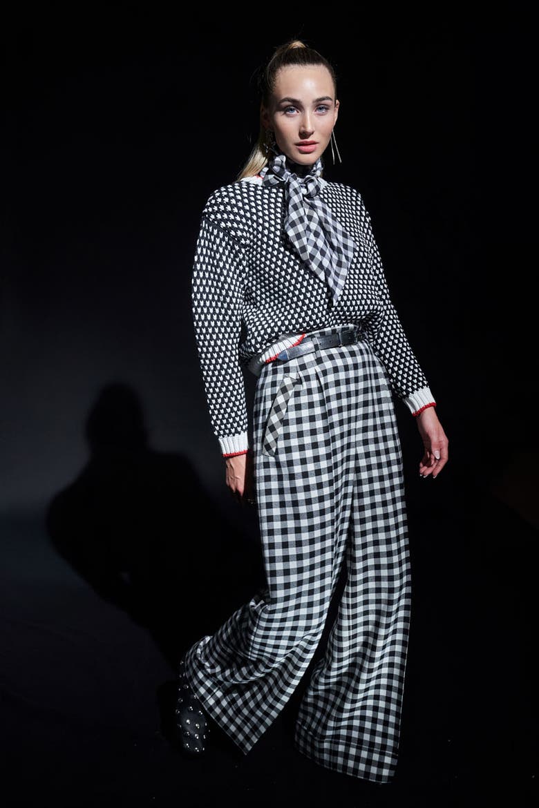 Wide Leg Plaid Pants With Cuff, Alternate, color, Black / White