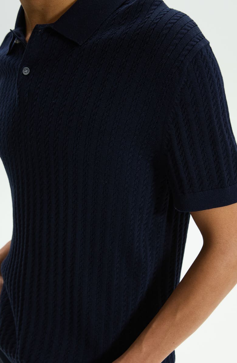 Theory Cable Short Sleeve Cotton Blend Polo Sweater, Alternate, color, Baltic