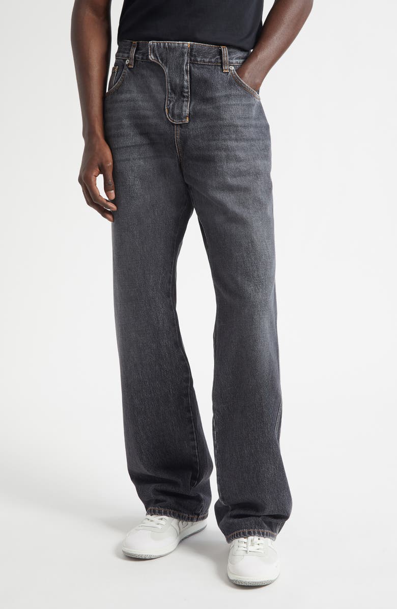 Balmain Low Waist Straight Leg Jeans, Main, color, Grey