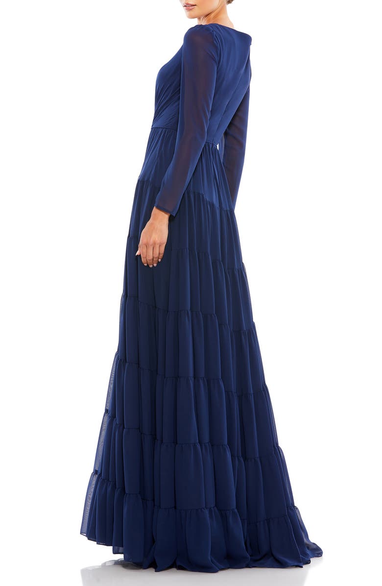 Mac Duggal Long Sleeve Ruffle Tiered Evening Gown, Alternate, color, Midnight
