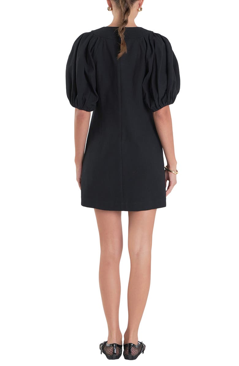 English Factory Lace-Up Front Puff Sleeve Minidress, Alternate, color, Black