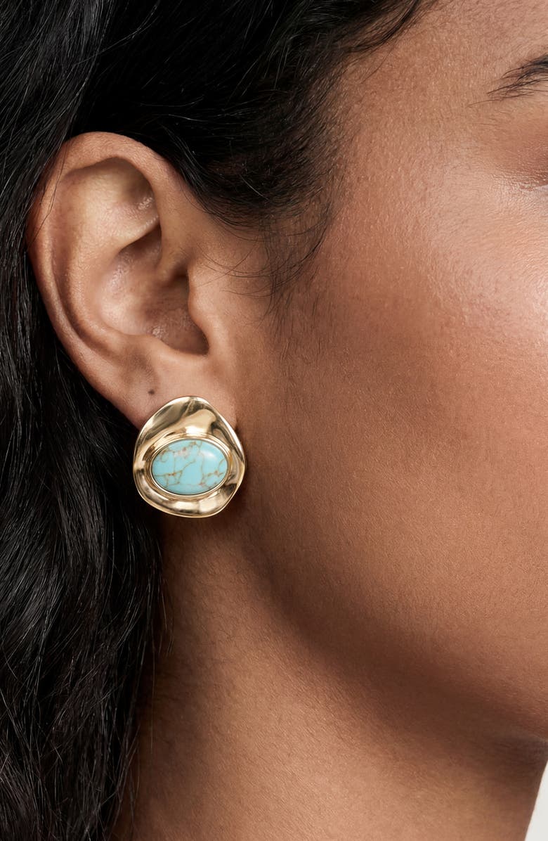 Ettika Synthetic Stone Stud Earrings, Alternate, color, Turquoise